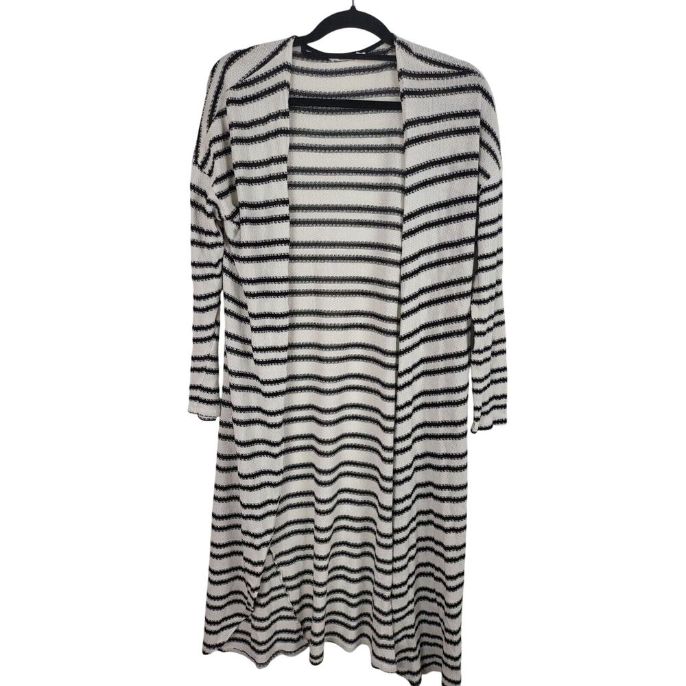All In Favor Cardigan Sweater Medium Womens White Black Striped Coquette
